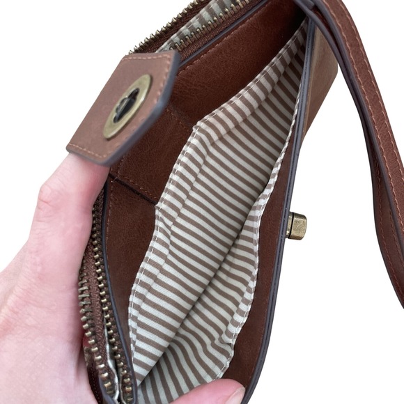 Brown Wristlet Wallet Clutch Zip‎ Around Studded Accent Small Purse - Picture 6 of 7